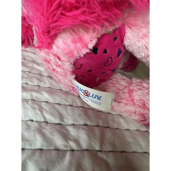 Hug & Luv Pink Unicorn Plush Heart Print Glitter Eyes Pink 13” - Picture 6 of 7
